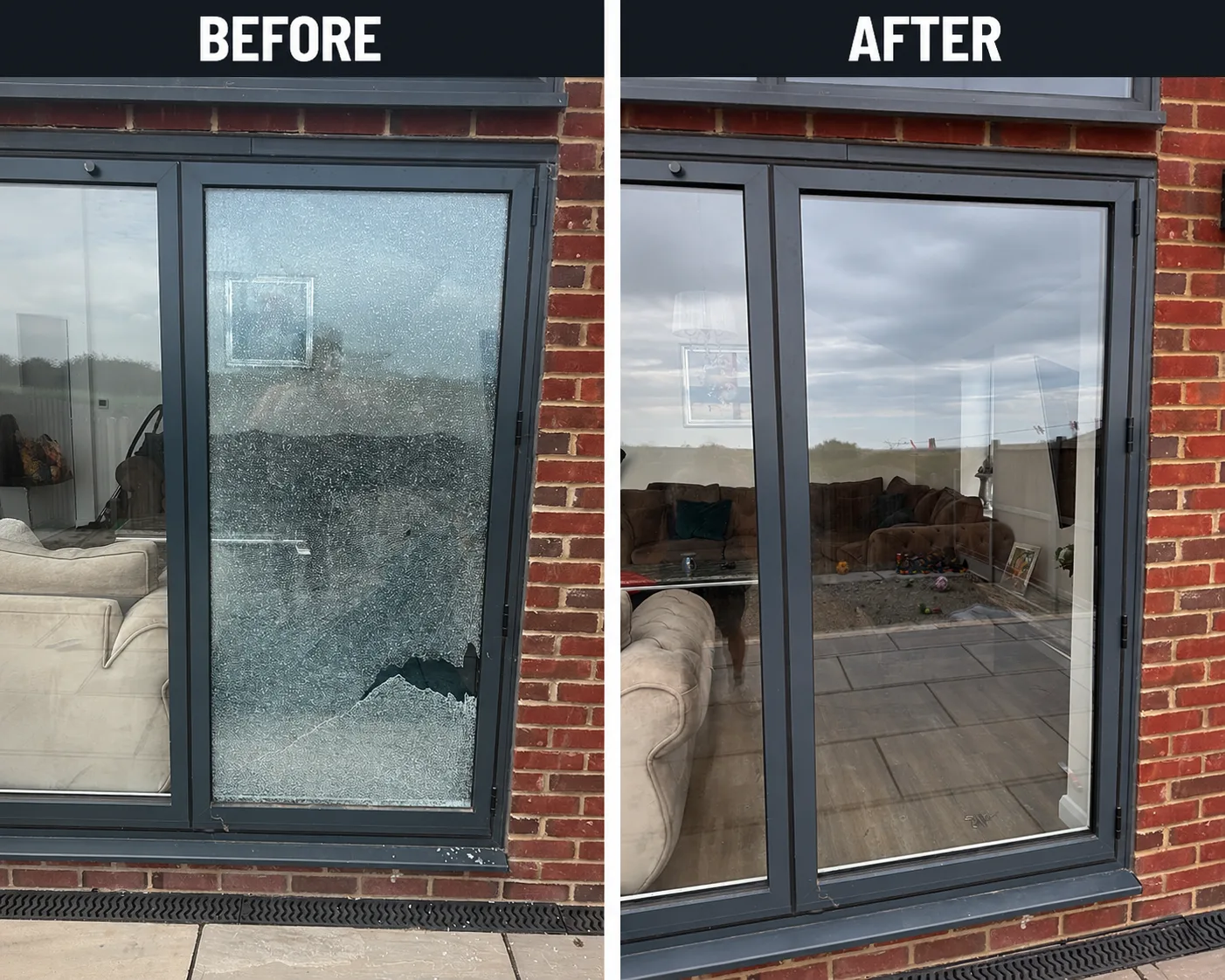 smashed glass replacement before and after