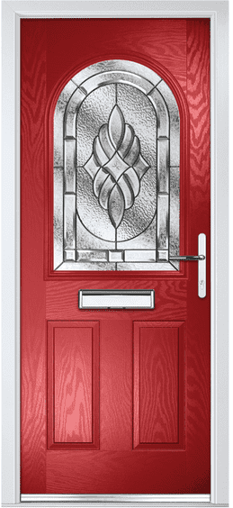 Beeston composite door in red with an arched decorative glass panel