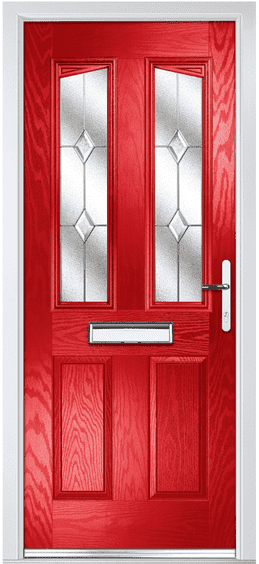 Butterley composite door in red with two tall decorative glass panels