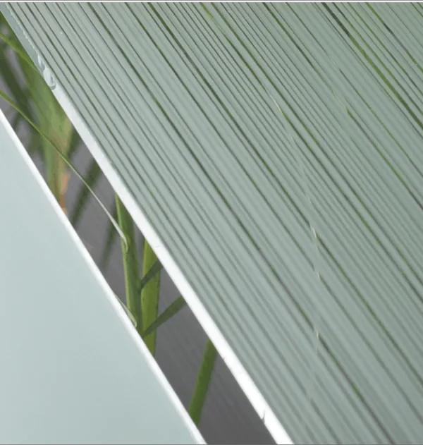 Montreal composite door glass, diagonal bands of reeded glass with a pale green tint