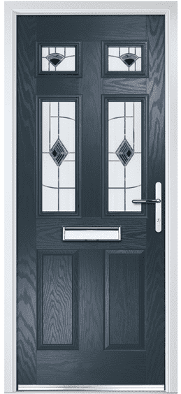 Derwent composite door in dark grey with four decorative glass panels
