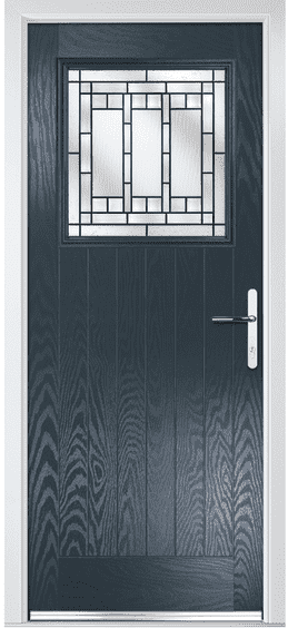 Eden composite door in dark grey with a square leaded glass panel at the top