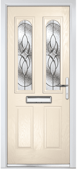 Kingston composite door in cream with two tall decorative glass panels