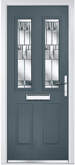 Moorgreen composite door in grey with two tall decorative glass panels