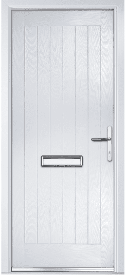 Ogston composite door in white with vertical grooves and no glass