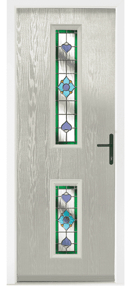 Repton composite door in off-white with two narrow stained glass panels