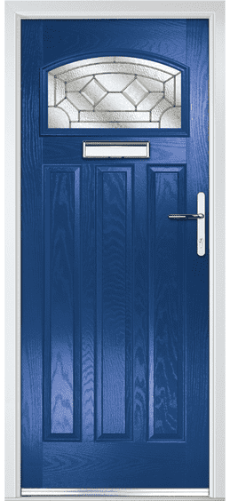Sherford composite door in blue with an arched decorative glass panel at the top