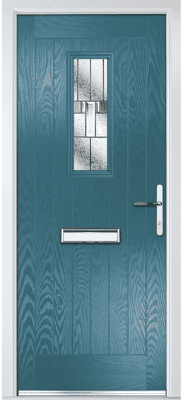 Speedwell composite door in teal with a narrow decorative glass panel