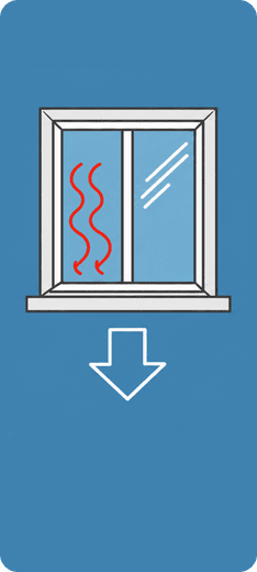 U-value illustration showing heat escaping through a window