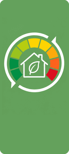 Window Energy Rating illustration: a house inside a green to red efficiency dial